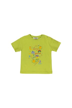 تی شرت سبز بچه گانه رگولار یقه گرد تکی کد 664364252