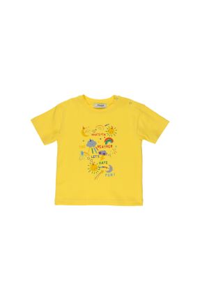 تی شرت زرد بچه گانه رگولار یقه گرد تکی کد 664371748