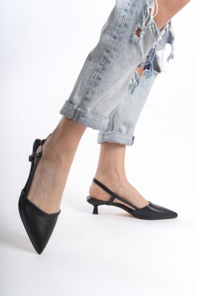 کفش پاشنه بلند کلاسیک مشکی زنانه چرم مصنوعی پاشنه نازک پاشنه کوتاه ( 4 - 1 cm ) کد 830308697