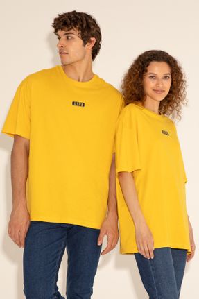 تی شرت زرد مردانه اورسایز یقه گرد کد 832925658