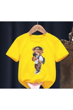 تی شرت زرد بچه گانه رگولار یقه گرد پنبه (نخی) کد 814162328