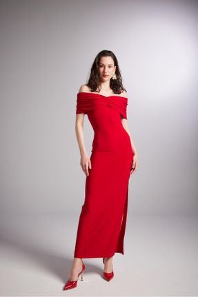 لباس قرمز زنانه بافتنی پلی استر رگولار اداری کد 817758694