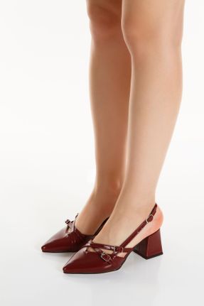 کفش پاشنه بلند کلاسیک زرشکی زنانه چرم مصنوعی پاشنه ضخیم پاشنه متوسط ( 5 - 9 cm ) کد 828444177