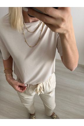 تیشرت بژ زنانه اسلیم فیت AG - کد 823641530