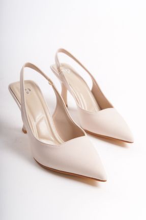 کفش پاشنه بلند کلاسیک بژ زنانه ساتن پاشنه نازک پاشنه متوسط ( 5 - 9 cm ) کد 741210636