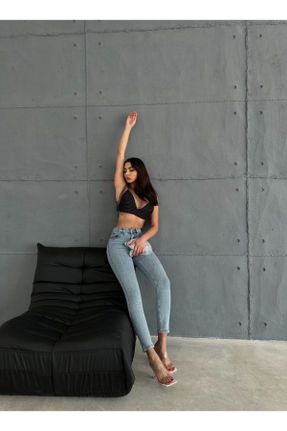 شلوار جین آبی زنانه پاچه تنگ فاق بلند جین اسلیم جوان استاندارد کد 815935684