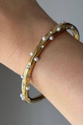 دستبند استیل طلائی زنانه فولاد ( استیل ) کد 806801203