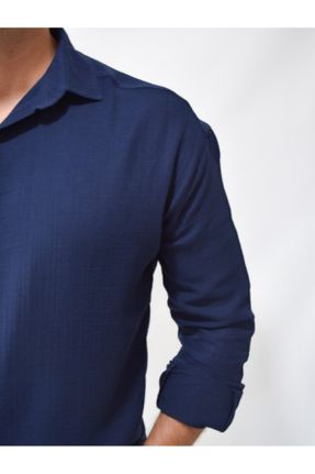 پیراهن آبی مردانه اورسایز یقه پیراهنی پنبه (نخی) کد 707360594