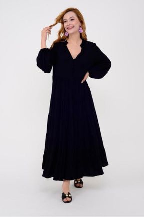 لباس مشکی زنانه بافتنی ویسکون اورسایز آستین-بلند کد 805118399