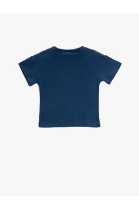 تی شرت آبی بچه گانه رگولار یقه گرد تکی کد 641744448