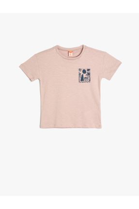 تی شرت صورتی بچه گانه رگولار یقه گرد تکی کد 832058350
