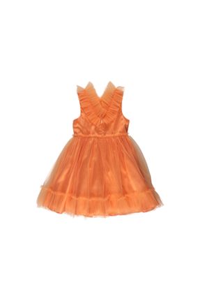 لباس نارنجی بچه گانه بافتنی تور رگولار آستین-بلند کد 686140005