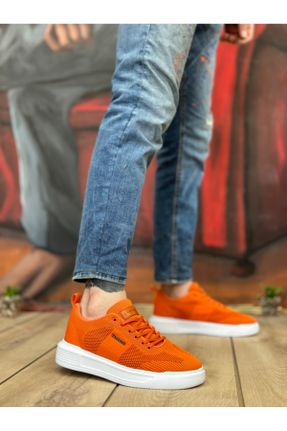 کفش اسنیکر نارنجی مردانه چرم مصنوعی کد 834209447