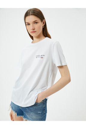 تی شرت سفید زنانه رگولار یقه گرد کد 829236851