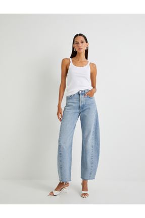 شلوار جین آبی زنانه فاق بلند کاپری کد 822188027
