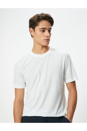 تی شرت سفید مردانه رگولار یقه گرد پنبه - پلی استر کد 830560005