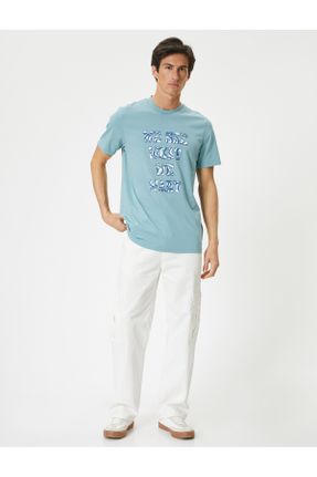 تی شرت آبی مردانه رگولار یقه گرد تکی کد 828099450