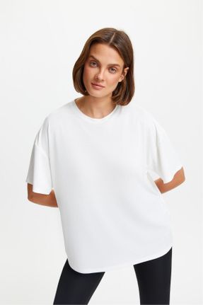 تی شرت سفید زنانه ریلکس یقه گرد مودال کد 706442349