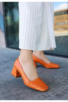 کفش استایلتو نارنجی پاشنه ضخیم پاشنه متوسط ( 5 - 9 cm ) کد 834561923