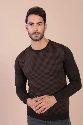 پلیور قهوه ای مردانه ساده Ferraro - کد 31905441