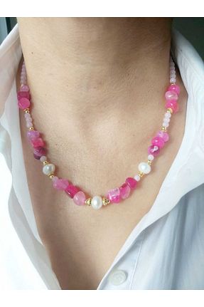 گردنبند جواهر صورتی زنانه سنگ طبیعی DEVİ fashion - کد 826306689