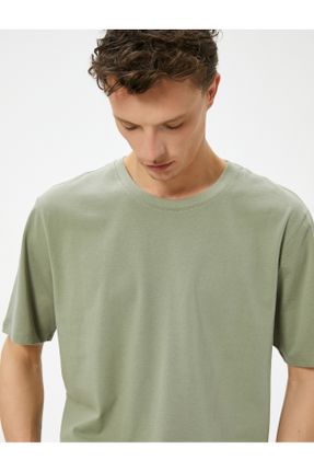 تی شرت خاکی مردانه Fitted یقه گرد تکی کد 827801829
