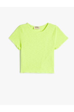 تی شرت سبز بچه گانه رگولار یقه گرد تکی کد 807730150