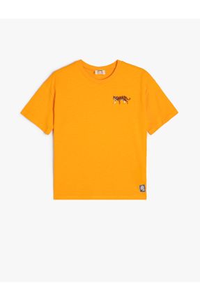 تی شرت نارنجی بچه گانه اورسایز یقه گرد تکی کد 829237399