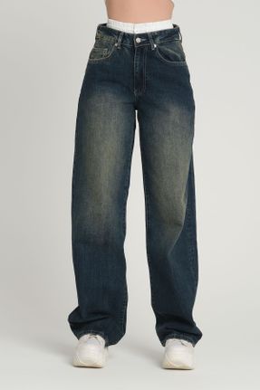 شلوار جین آبی زنانه پاچه گشاد فاق بلند استاندارد کد 811217208