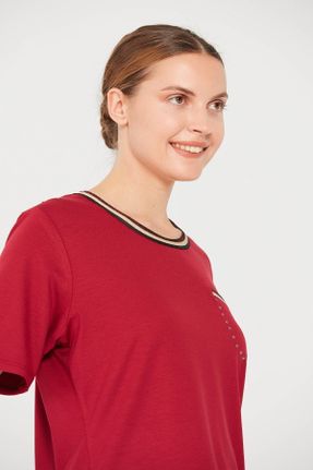 تی شرت قرمز زنانه رگولار یقه خدمه مخلوط ویسکون تکی بیسیک کد 133060160