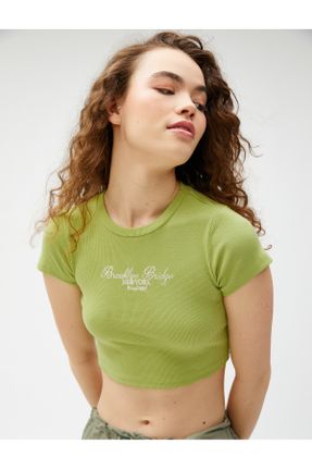 تی شرت سبز زنانه یقه گرد تکی کد 669264537