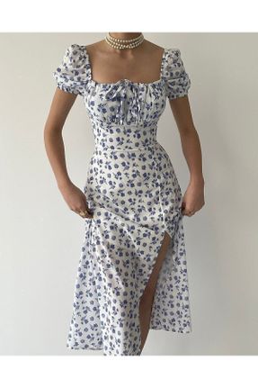 لباس سفید زنانه بافتنی پنبه - پلی استر طرح گلدار بند دار بیسیک کد 274561003