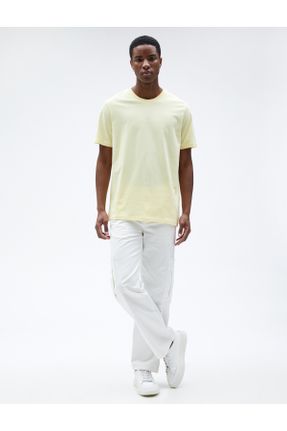 تی شرت زرد مردانه رگولار یقه گرد پنبه (نخی) تکی کد 655813014