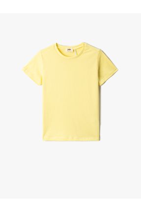 تی شرت زرد بچه گانه رگولار یقه گرد پنبه (نخی) تکی کد 445964224