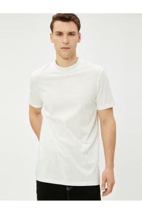 تی شرت سفید مردانه یقه گرد پنبه (نخی) تکی کد 696221472