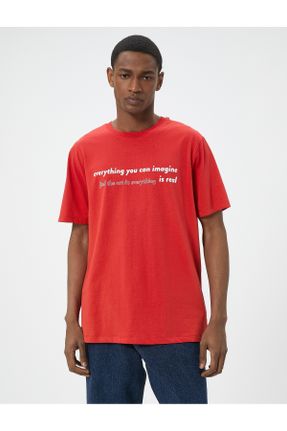 تی شرت قرمز مردانه رگولار یقه گرد تکی کد 829238485