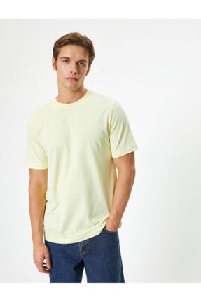 تی شرت زرد مردانه رگولار یقه گرد پنبه (نخی) تکی کد 829236458