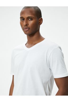 تی شرت سفید مردانه یقه هفت پنبه (نخی) تکی کد 822145448