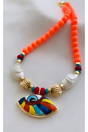 گردنبند جواهر نارنجی زنانه منجق VNS Accessories - کد 844436344