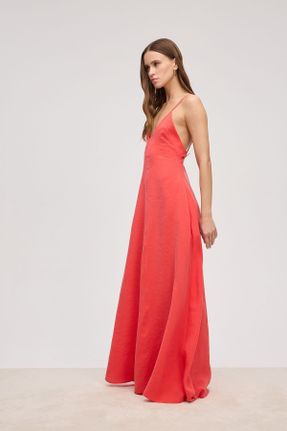 لباس قرمز زنانه بافتنی فرم فیت بند دار کد 832429944
