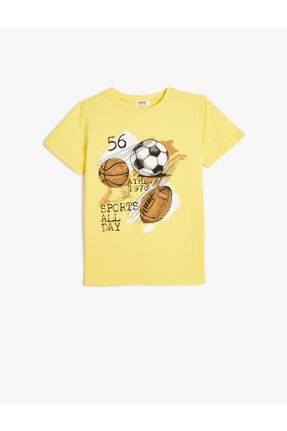 تی شرت زرد بچه گانه رگولار یقه گرد پنبه (نخی) تکی کد 789650342