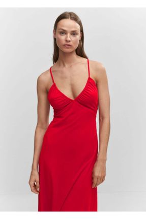 لباس قرمز زنانه بافت رگولار بند دار کد 834562527