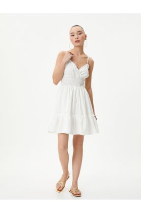 لباس سفید زنانه بافتنی اورسایز بند دار کد 803755775