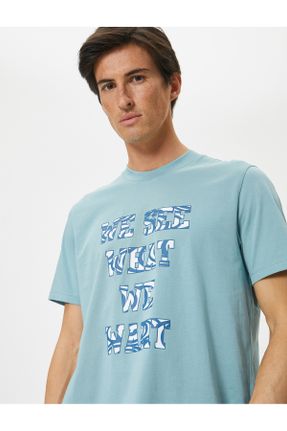 تی شرت آبی مردانه رگولار یقه گرد تکی کد 828099450