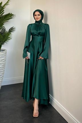 لباس مجلسی سبز زنانه ساتن آستین استاندارد رگولار کد 836397528