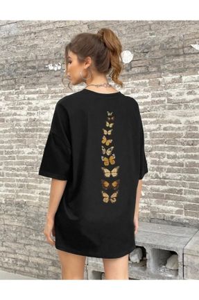 تی شرت مشکی زنانه اورسایز یقه گرد پنبه (نخی) تکی طراحی کد 733352591