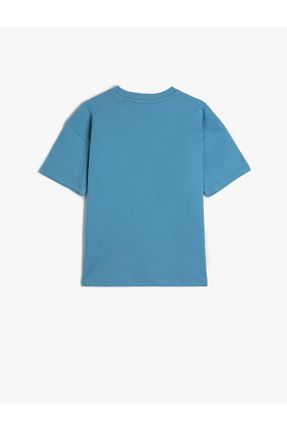 تی شرت آبی بچه گانه اورسایز یقه گرد تکی کد 829237337