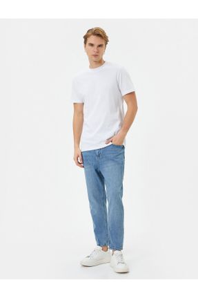 شلوار جین آبی مردانه پاچه تنگ جین کاپری کد 799998553
