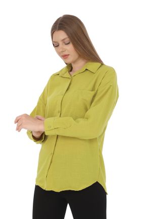 پیراهن سبز زنانه اورسایز یقه پیراهنی کد 832101732