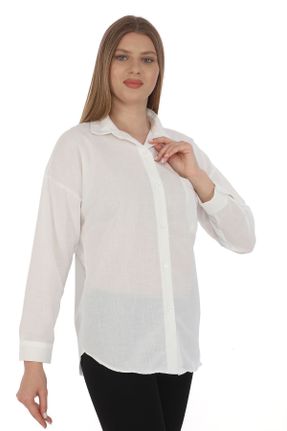 پیراهن سفید زنانه اورسایز یقه پیراهنی کد 831726929
